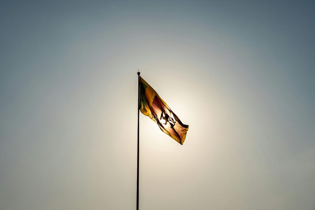 Sri Lankan Flag Silhouetted Against the Sun